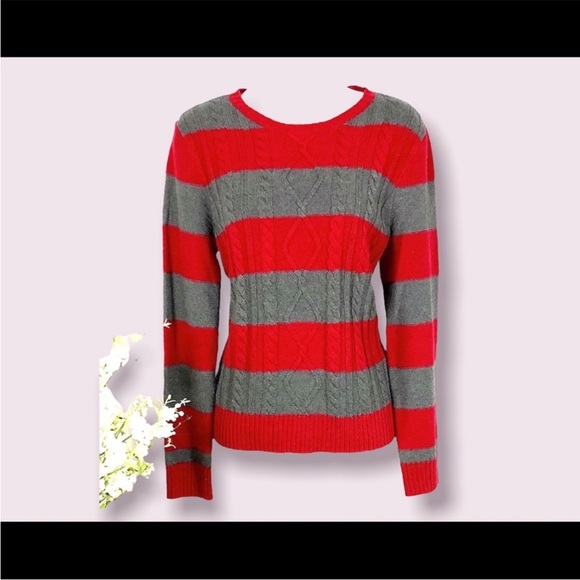 Chaps Sweater Retro Striped Preppy Woman’s Fashion - Picture 4 of 9